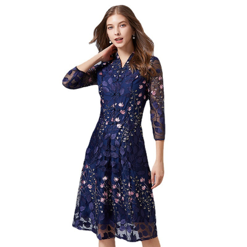 Embroidered Dress Young Versatile A- Line Dresses