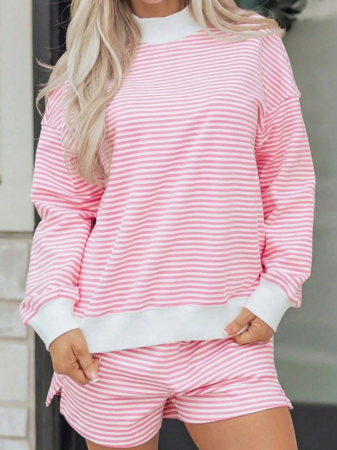 Women's Autumn Striped Loose Oversized Collar Cotton Fashion Casual Suit