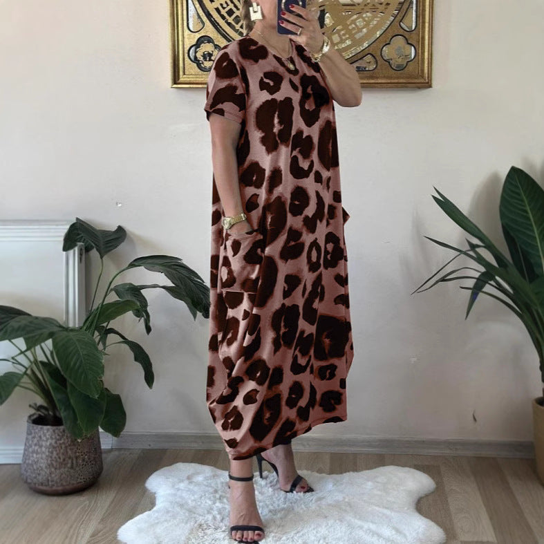 Leopard Print Pocket Casual Loose Printed Dress