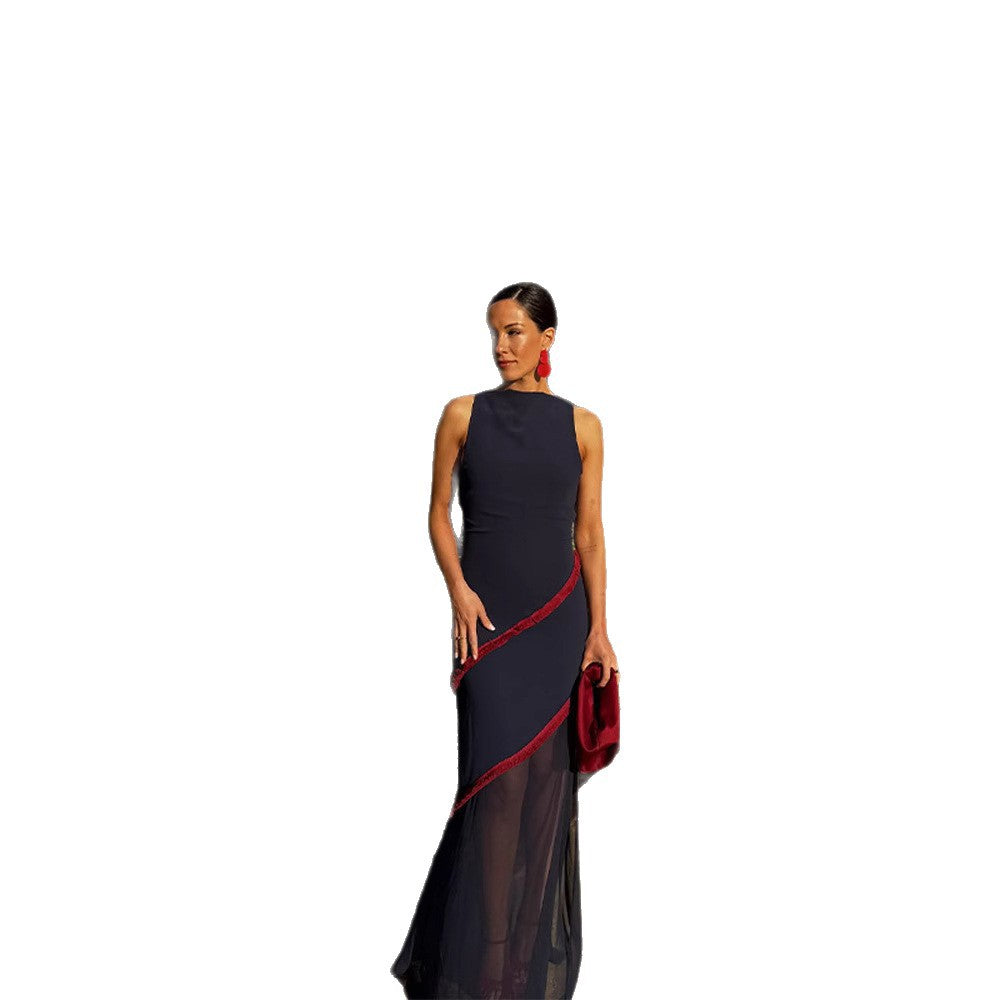 Summer Fashion Elegance Sleeveless Contrasting Color Dresses