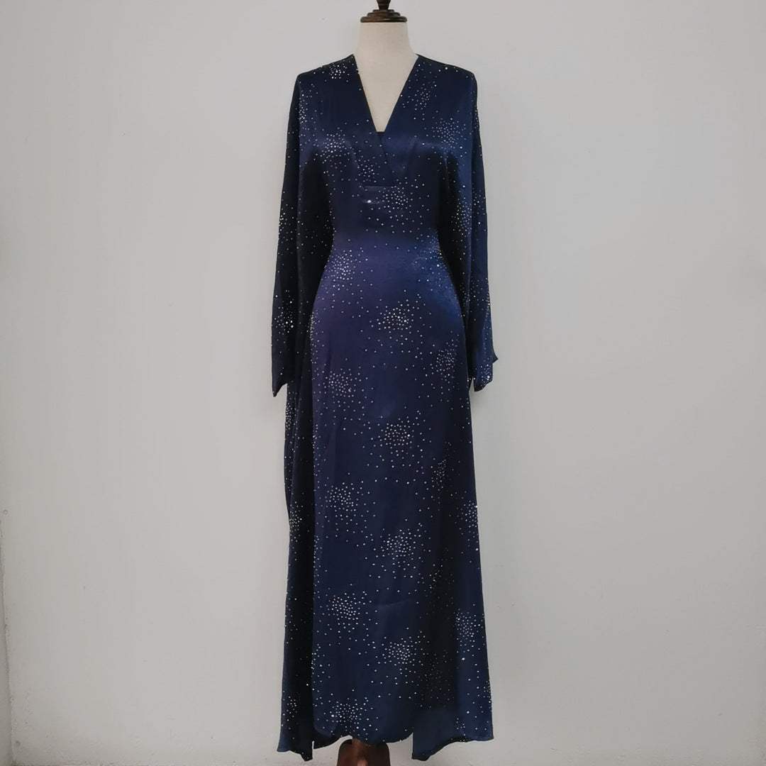 Elegant Waist Rhinestone Pullover Inner Belted Dress