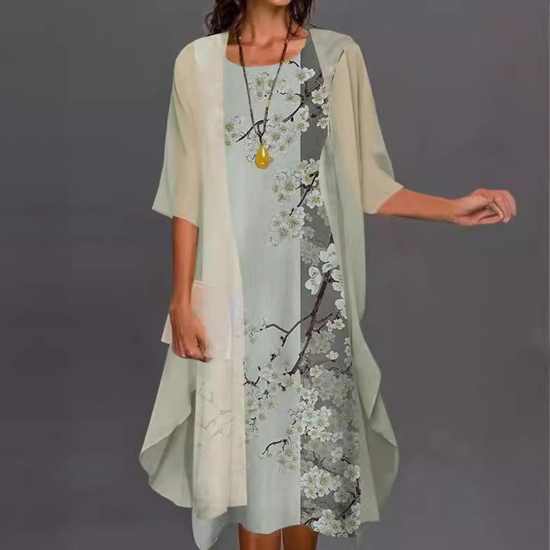 Summer Printed Long Sleeve Loose Two-piece Dress