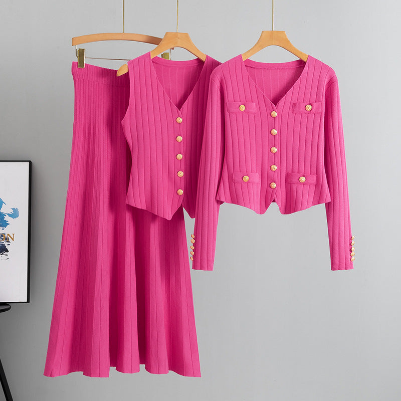 Women's Korean Style Three-piece Set Knitted Fashion Casual Suit