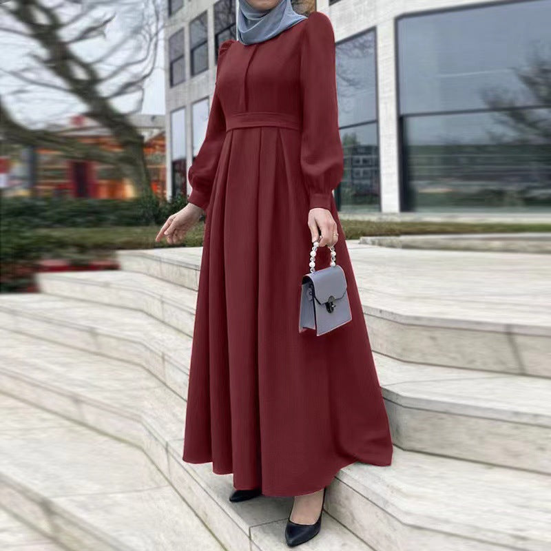 Casual Loose Solid Color Belt Long Dress