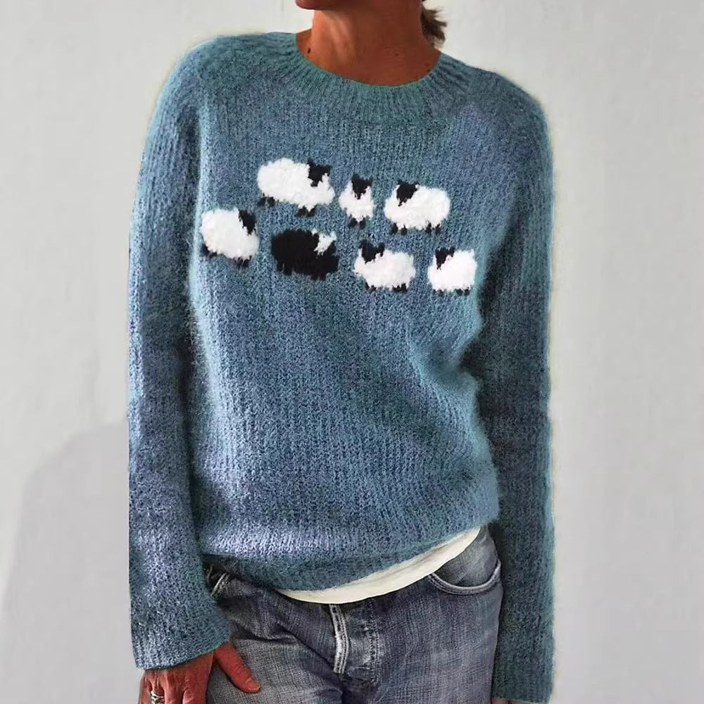 Women's Round Neck Multicolor Loose Fashion Pullover Sweater