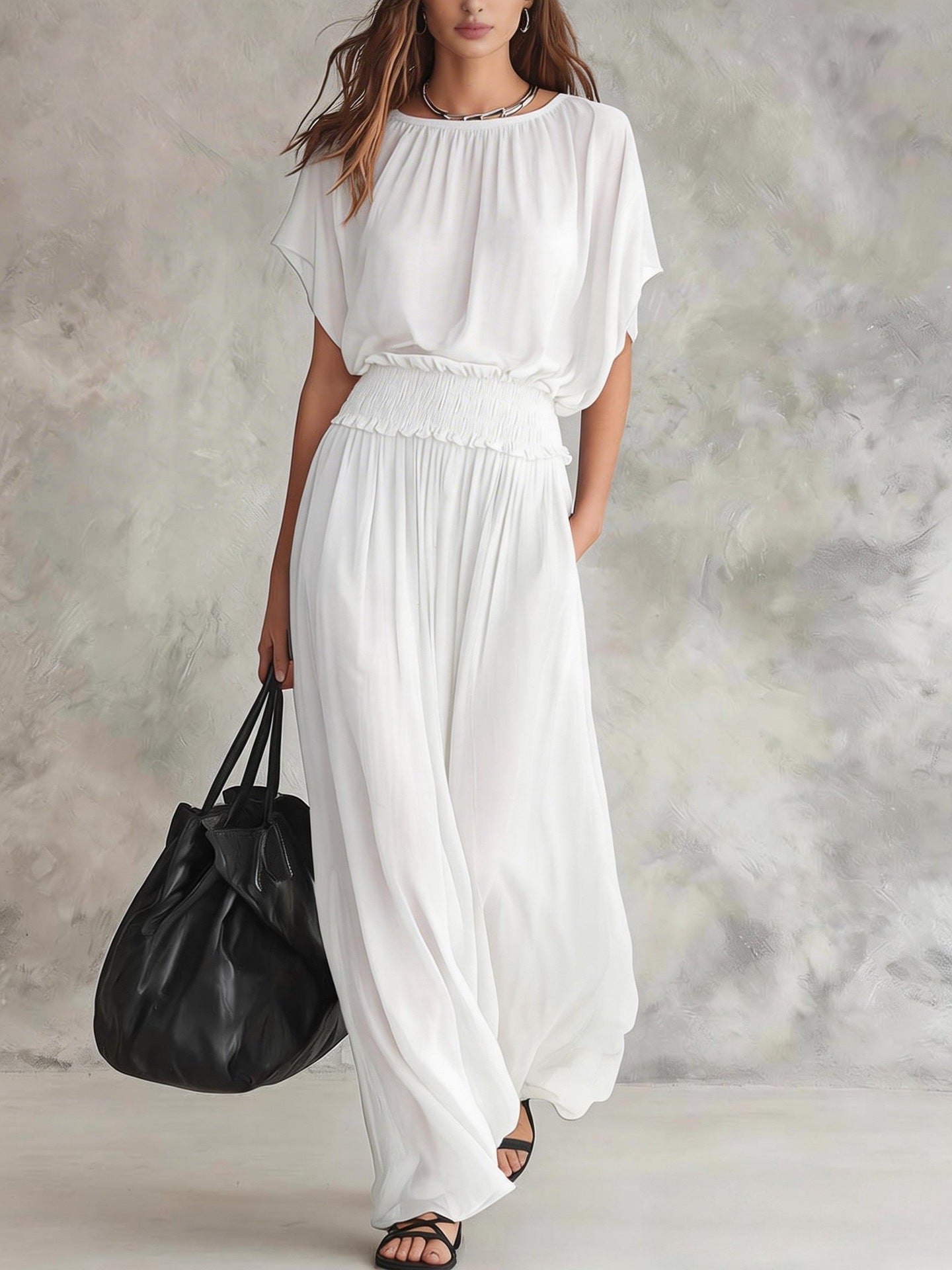 Summer Draping Smocking Elegant Exquisite Long Dress