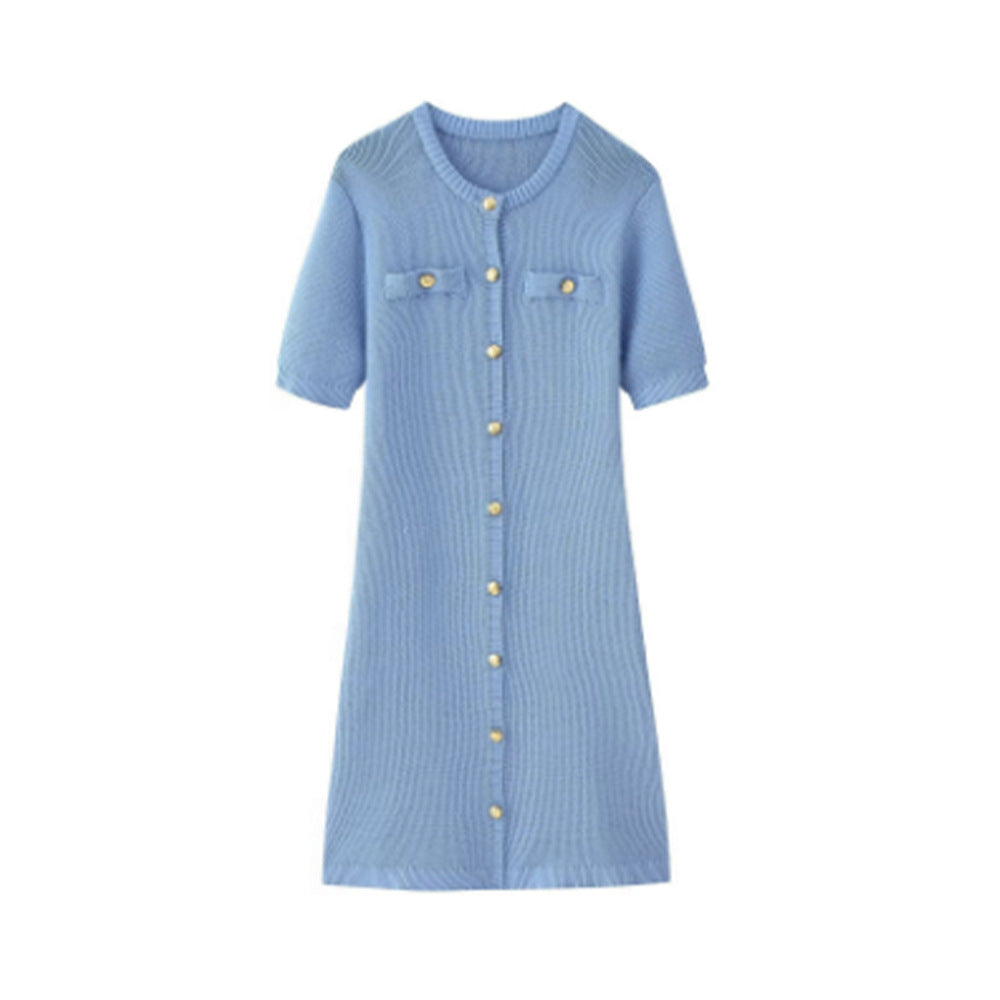 Women's Summer Fashion Round Neck Single-breasted Sleeve Dresses