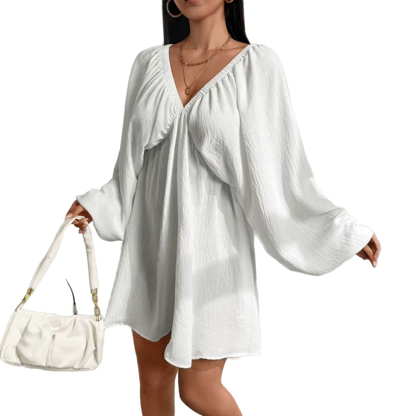 Women's Sexy Raglan Long Sleeve Solid Color Wide Dress