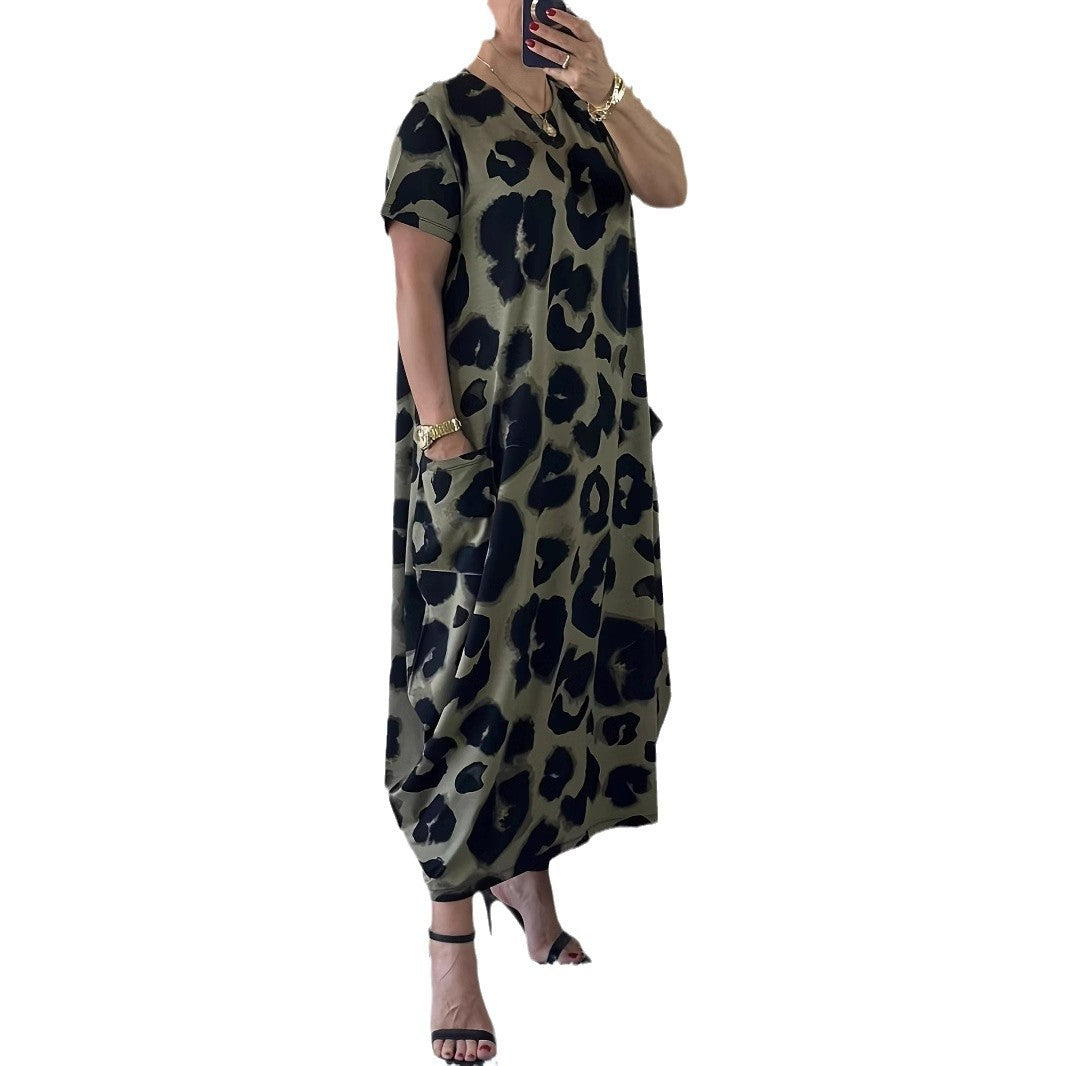 Leopard Print Pocket Casual Loose Printed Dress