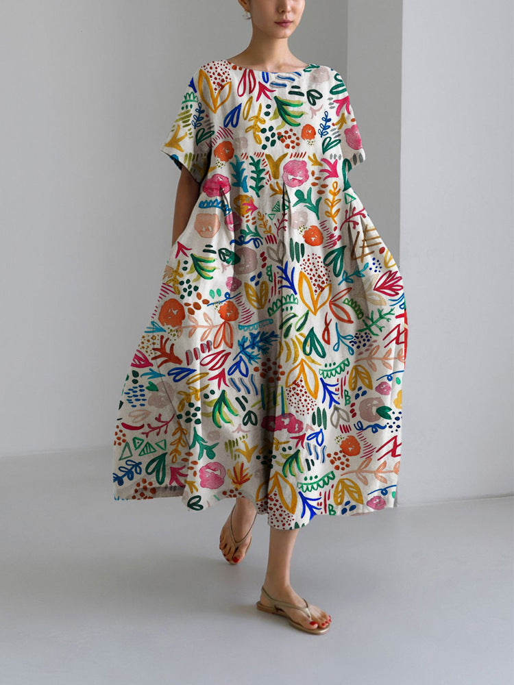 Women's Round Neck Fashion High-grade Short-sleeved Printed Dresses
