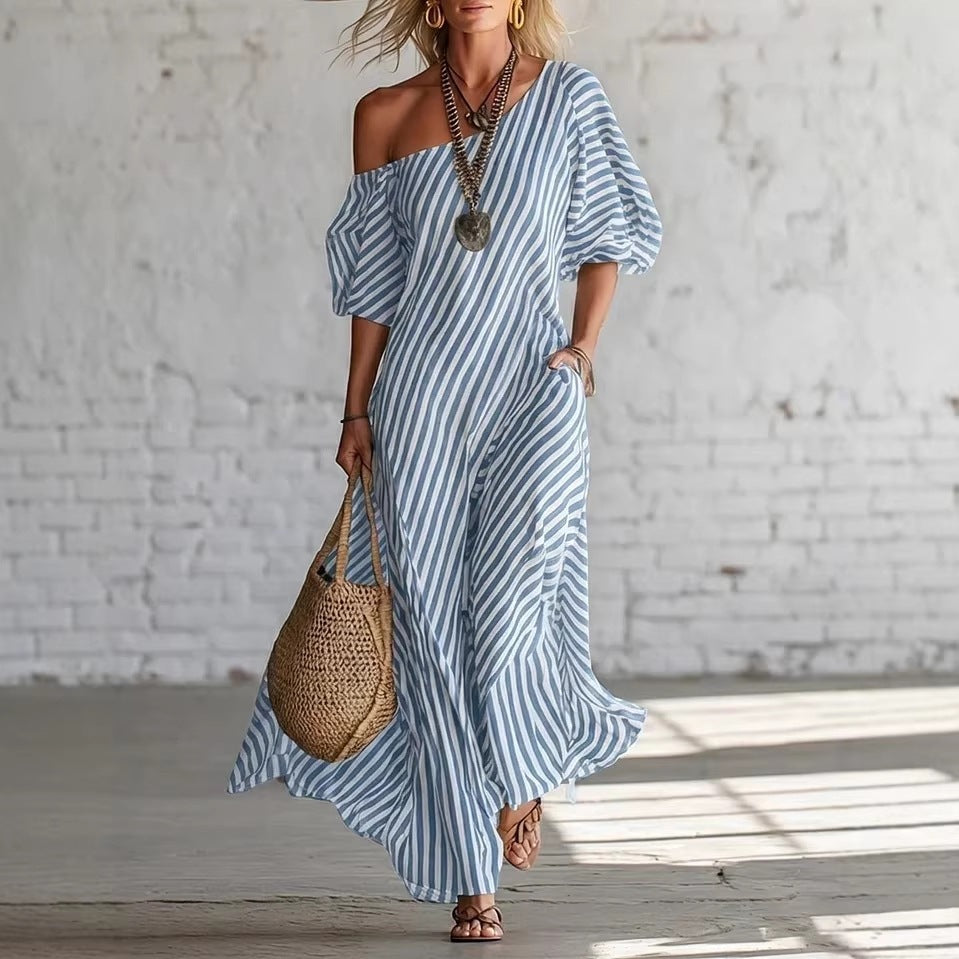 Women's Fashion Spring Elegant Irregular Striped Dress