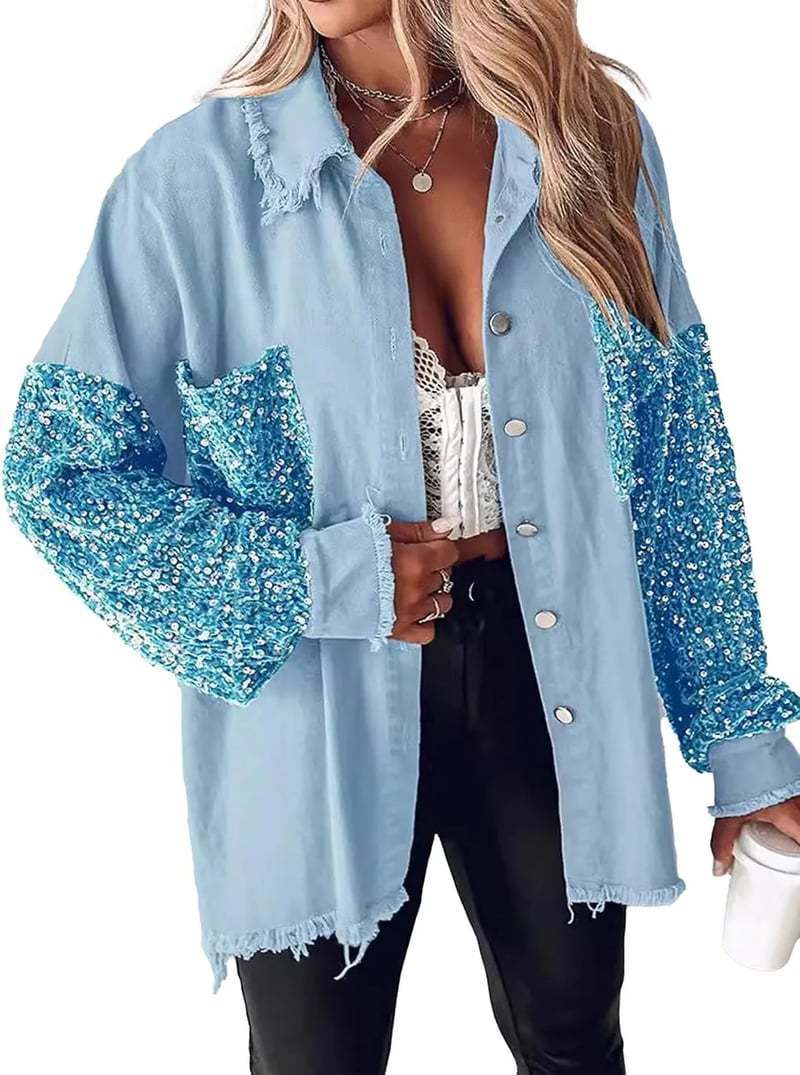Women's Sequin Stitching Casual Fashion Elegant Shirt Jackets