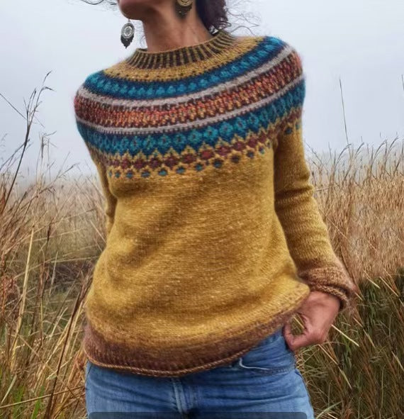 Women's Round Neck Multicolor Loose Fashion Pullover Sweater