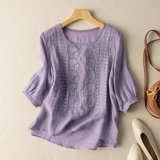 Women's Sleeve Artistic Retro Embroidery Elegant Breathable Blouses