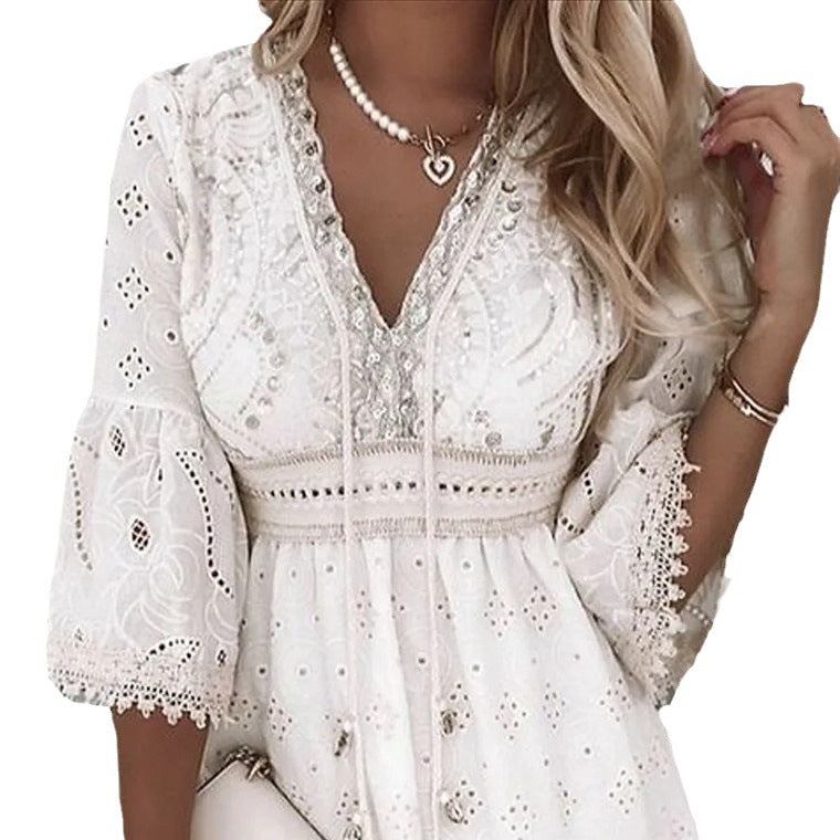 Classy Cool Casual Women's White Embroidered Dress