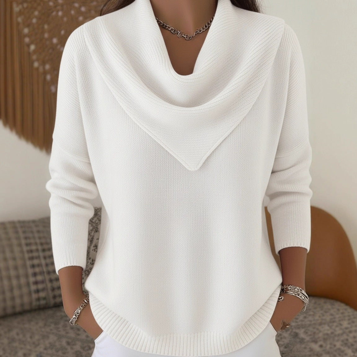 Slouchy Versatile Women's Solid Color Long-sleeved Sweater
