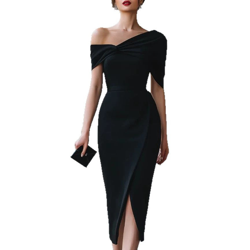 Women's Summer Solid Color Elegant Commuter Waist Dress