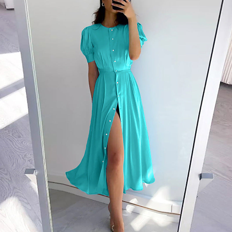 Want Temperament Slim High Waist Button Dress