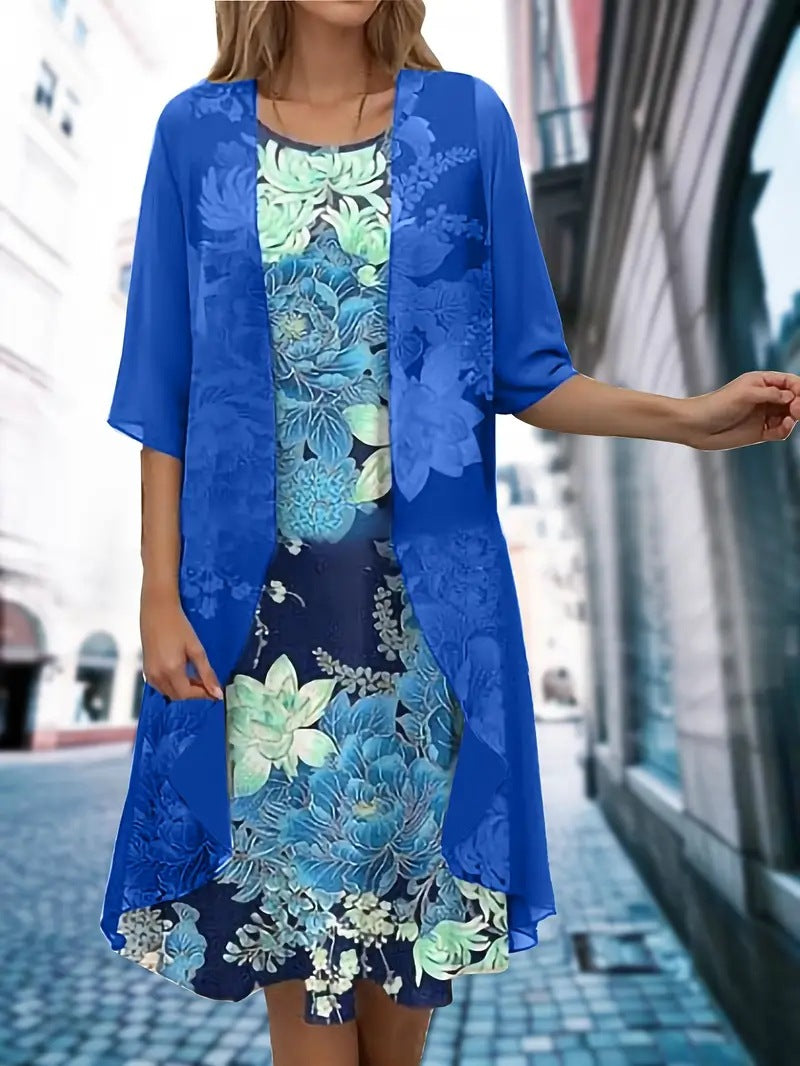 Summer Printed Long Sleeve Loose Two-piece Dress
