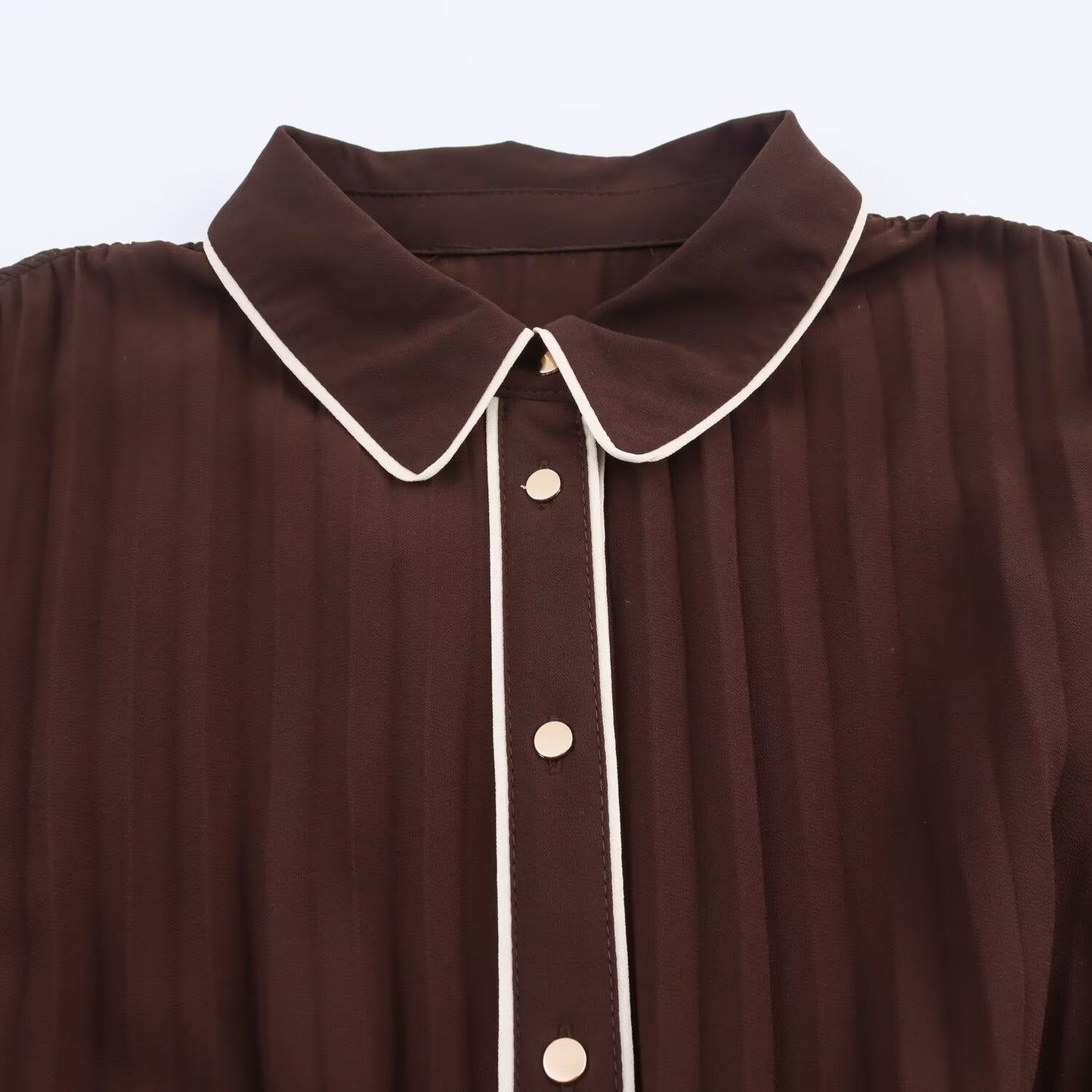 Autumn Fashion Simple With Belt Pleated Lapel Dresses