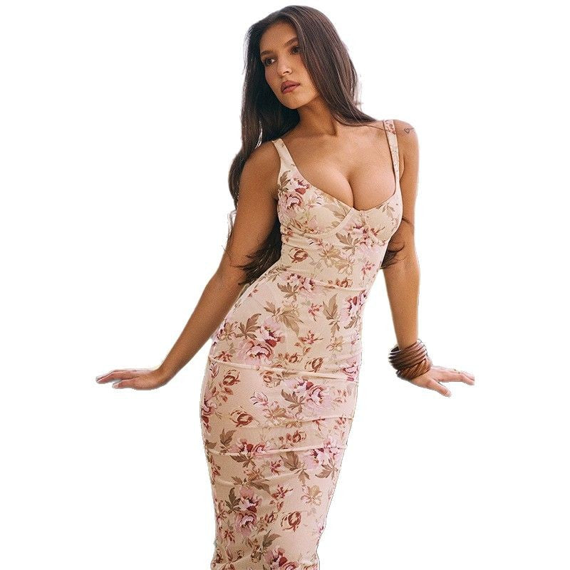 Women's Pastoral Style Sexy Deep V Long Dresses