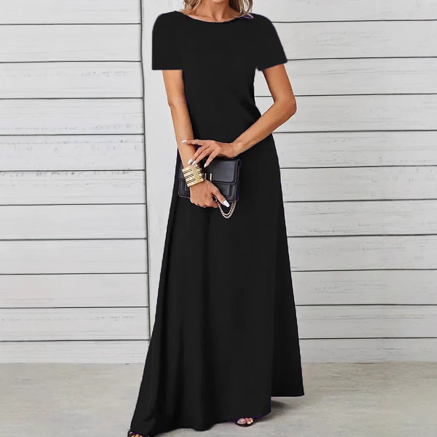 Women's Fashion Round Neck Solid Color Sleeve Shorts