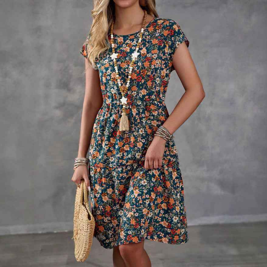 Waist Sleeve Round Neck Early Summer Dress