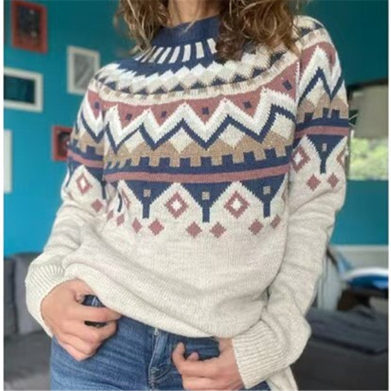 Women's Round Neck Multicolor Loose Fashion Pullover Sweaters