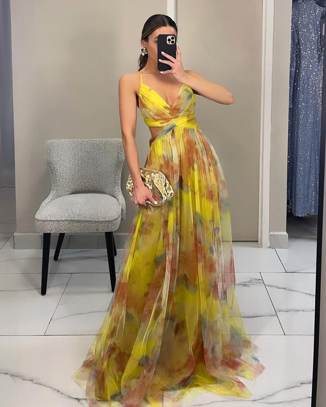 Mesh Printing Slip Holiday Leisure Party Dress