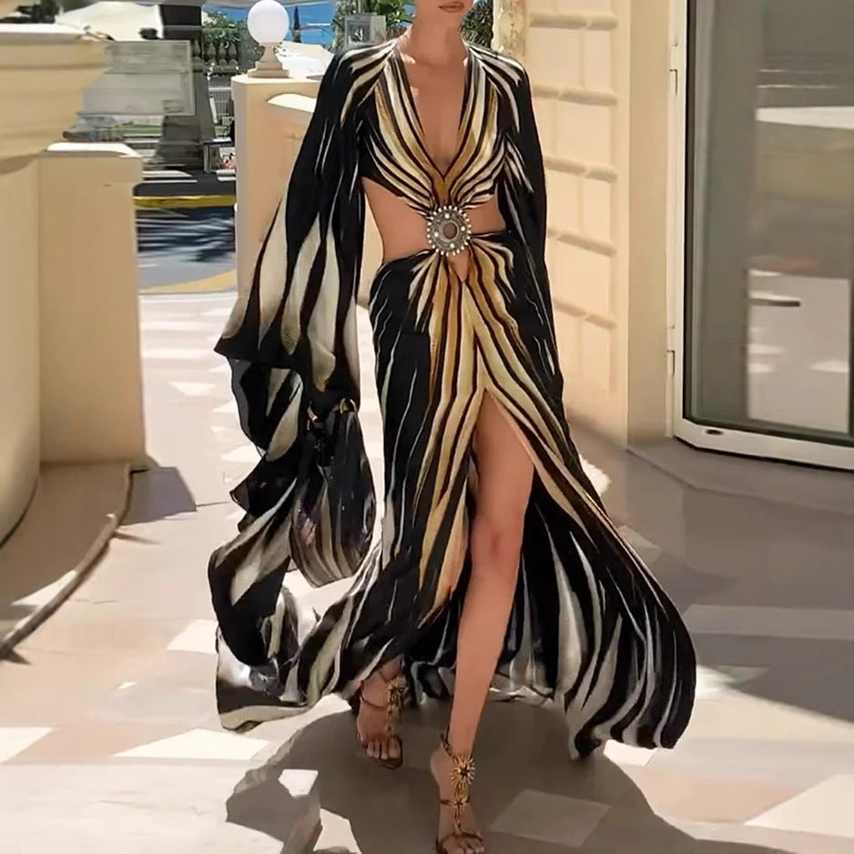 Women's Summer Fashion Casual Printed Slit Dress Dresses