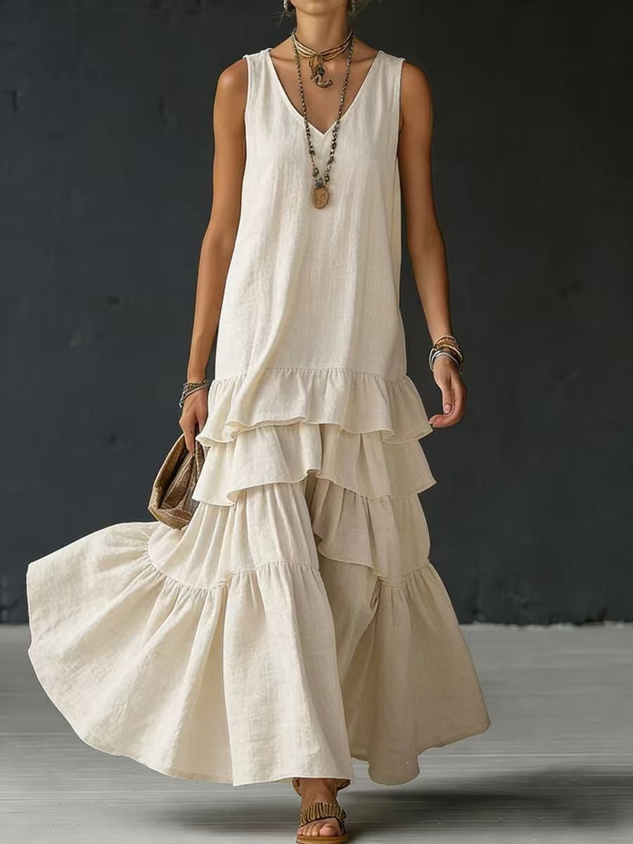 Women's Spring Solid Color Loose Large Sleeveless Dress