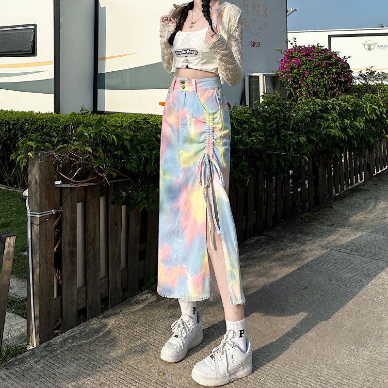 Women's Denim Half Waist Slimming Ethnic Flying Skirts