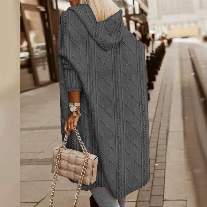 Women's Twisted Texture Hooded Mid-length Trench Coats
