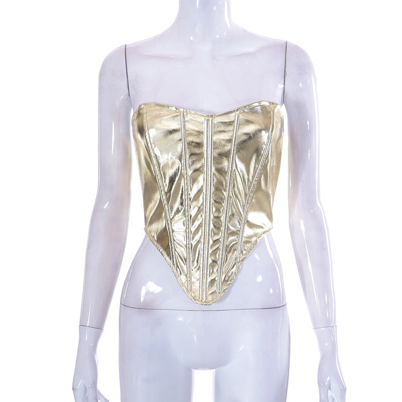 Women's Spring Fashion Metallic Waist Sexy Base Blouses
