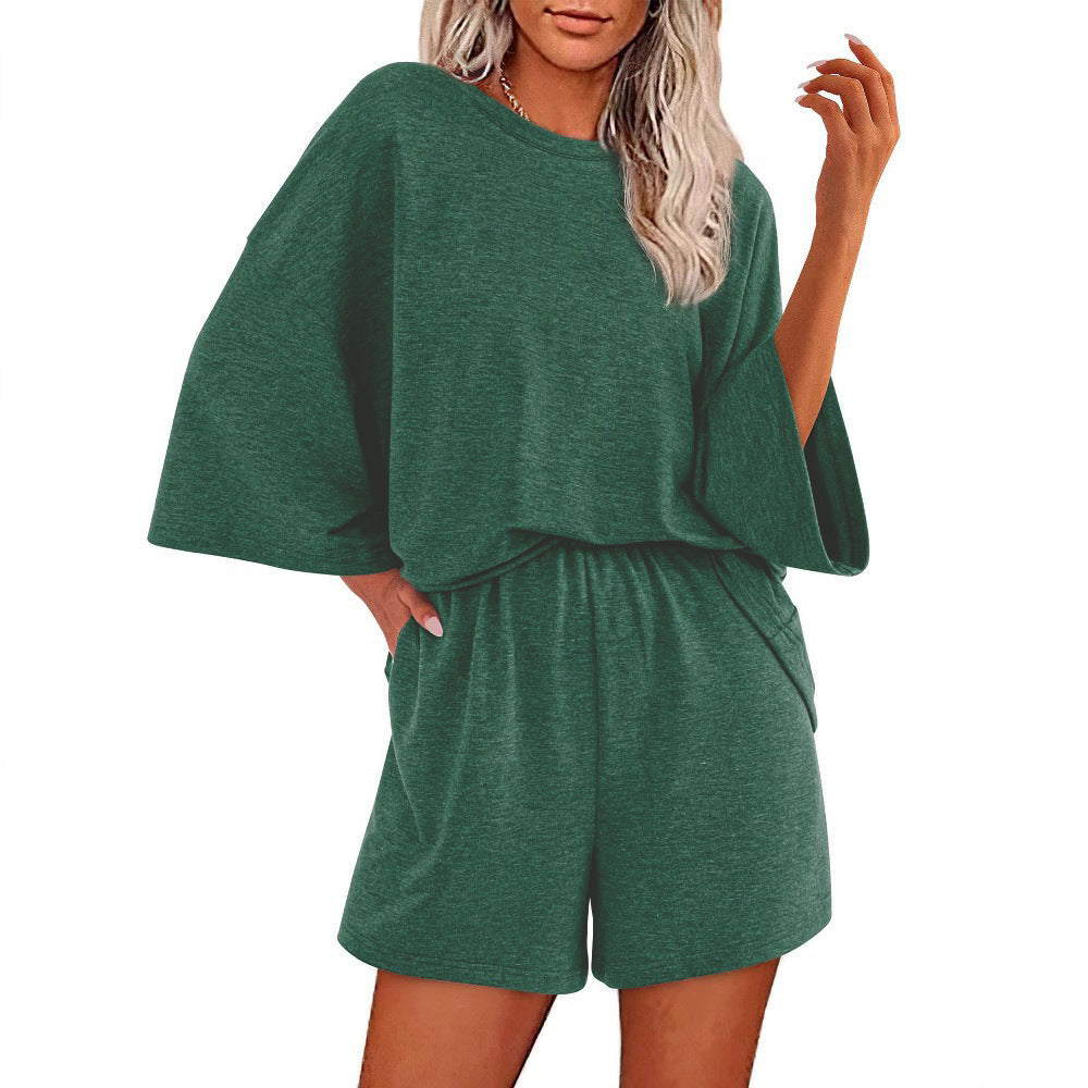 Women's Loose Round Neck T-shirt Sleeve Two-piece Fashion Casual Suit