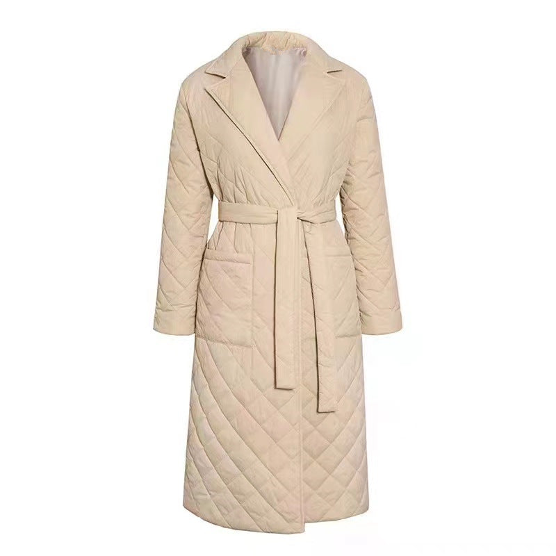 Women's Fashion Polo Collar Clothes Mid-length Belt Coats