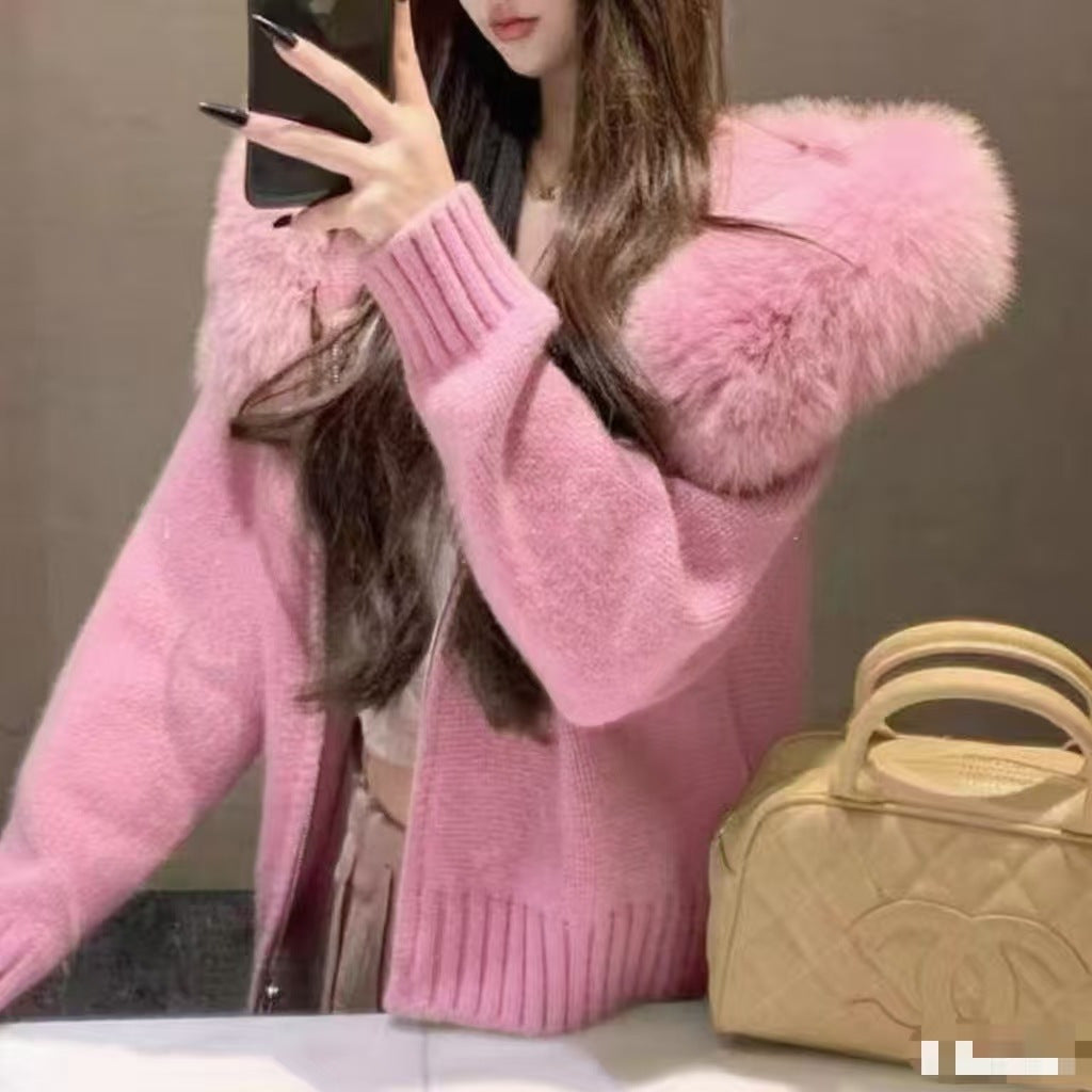 Women's Thickened Hooded Large Fur Collar Fashionable Women's Sweater