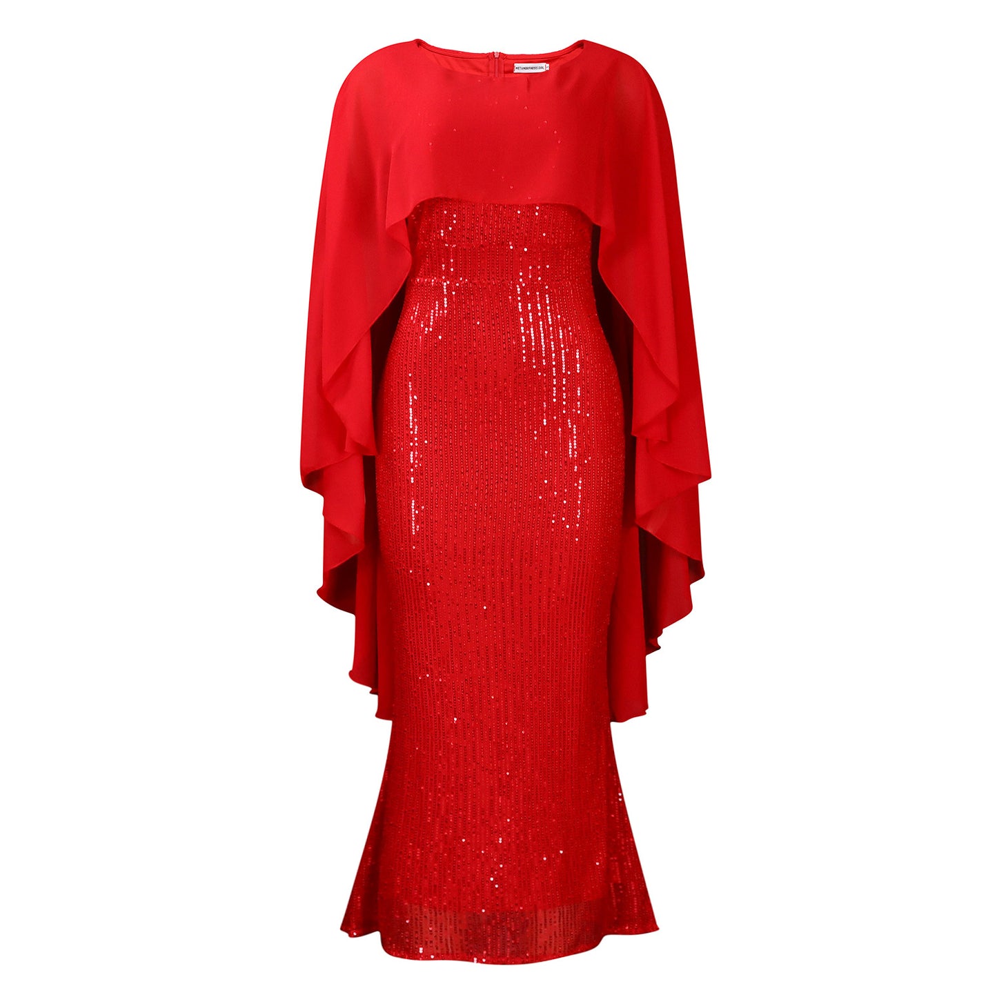Women's Spring Fashion Chiffon Cape Sequined Sheath Banquet Party Dress