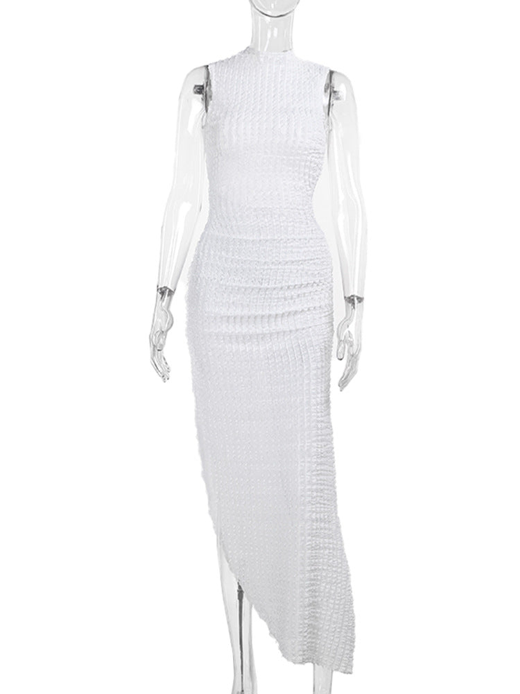 Women's Summer Fashion Camisole Texture Backless Slit Dresses
