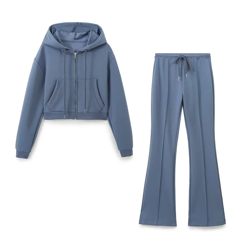 Women's American Sports Style Stitching Decorative Elastic Waist Pants