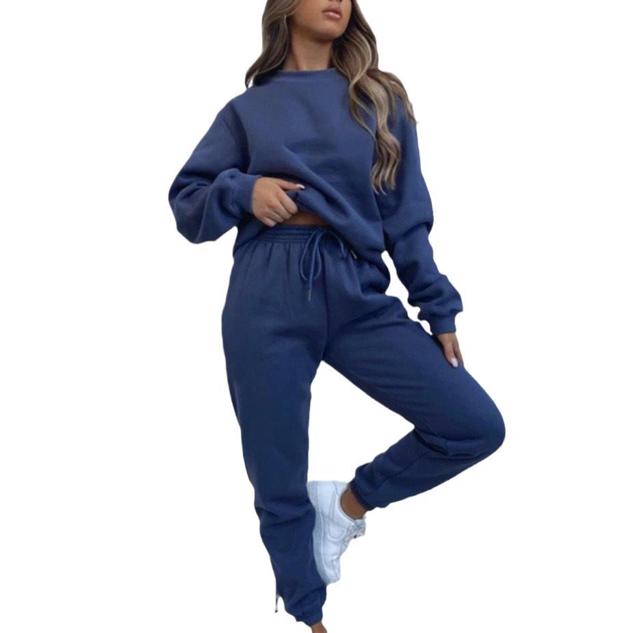 Women's Solid Color Round Neck Long-sleeved Pullover Trousers Suits