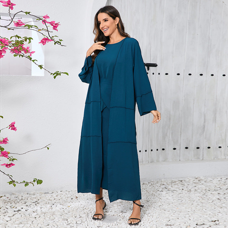 Women's Long-sleeved Simple Elegant Stitching Three-piece Set Dress