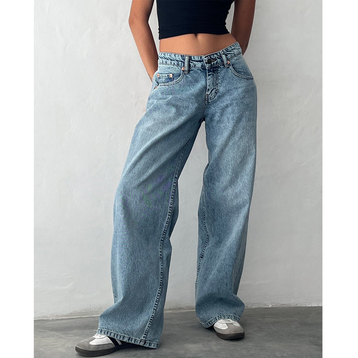 Women's Retro Low Waist Washed Straight Autumn Street Wide Leg Jeans