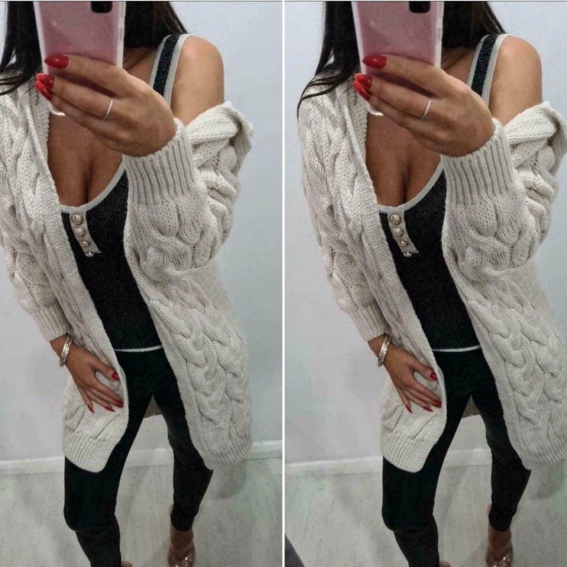 Mid-length Solid Color Twist Hooded Knit Women's Sweater