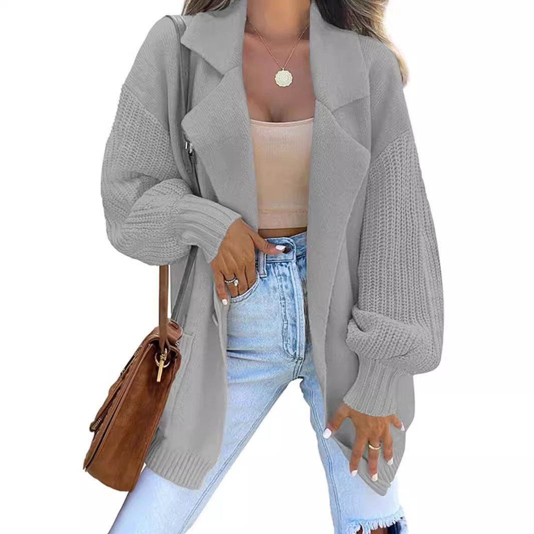 Solid Color Collar Long Sleeve Knitted Sweaters
