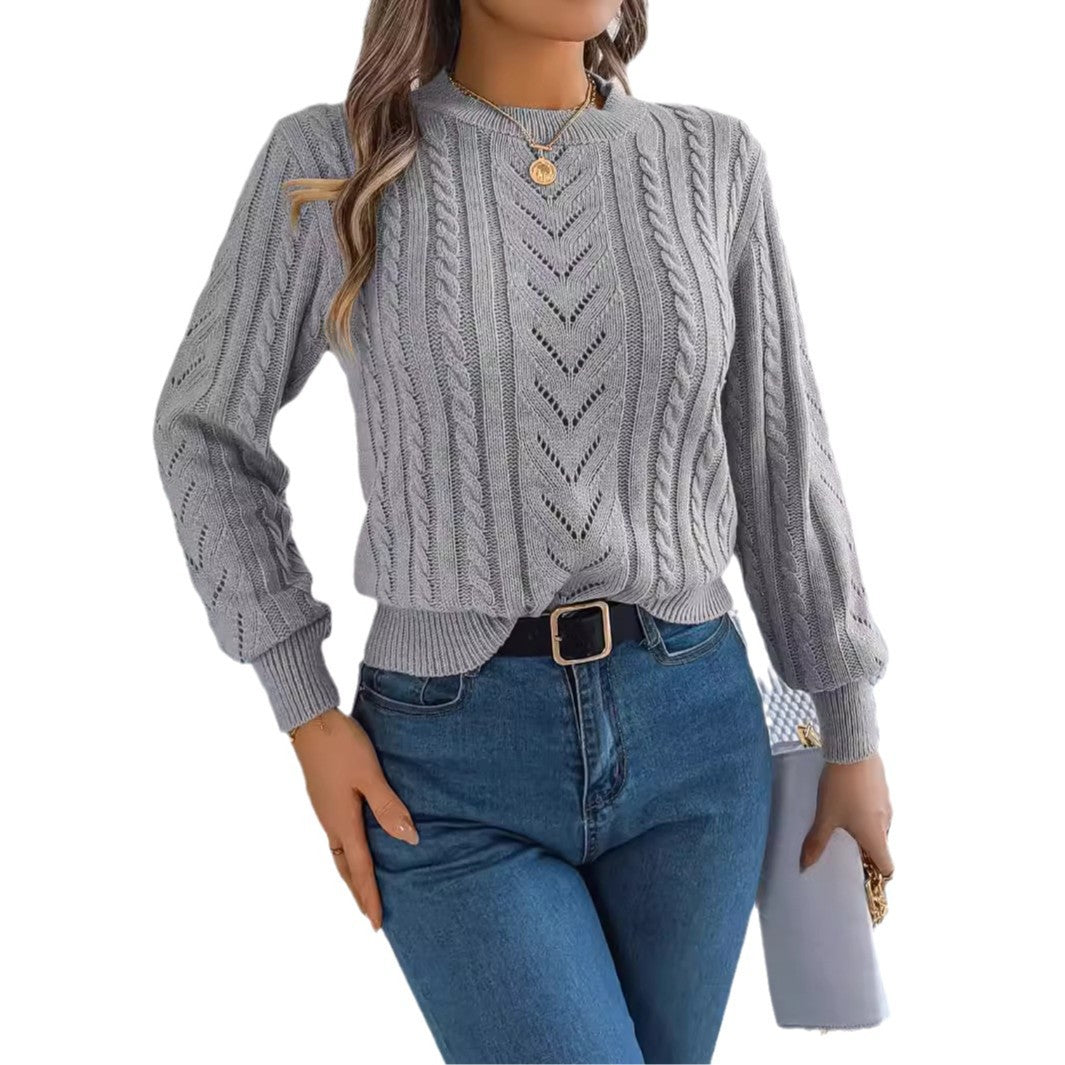 Women's Casual Solid Color Lantern Sleeve Pullover Sweater