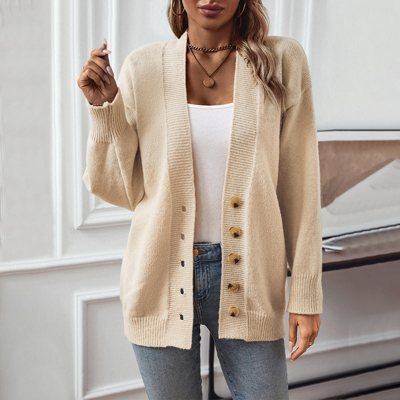 Pretty Women's Elegant Knitted Plain Single-breasted Sweaters