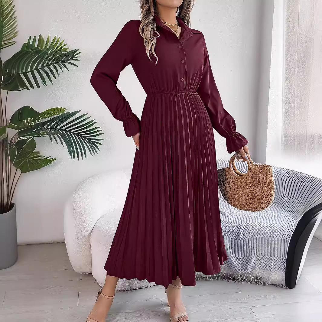 Women's Casual Polo Collar Button Long Sleeve Cinched Clothing