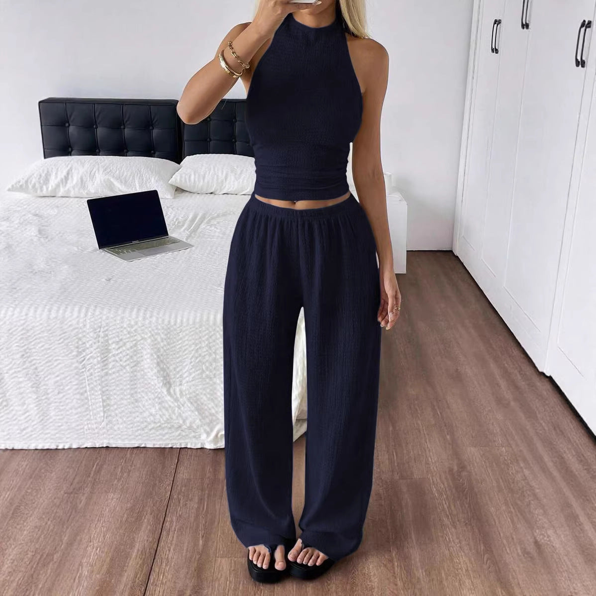 Women's Leisure Vacation Wide Leg Trousers Two-piece Fashion Casual Suit