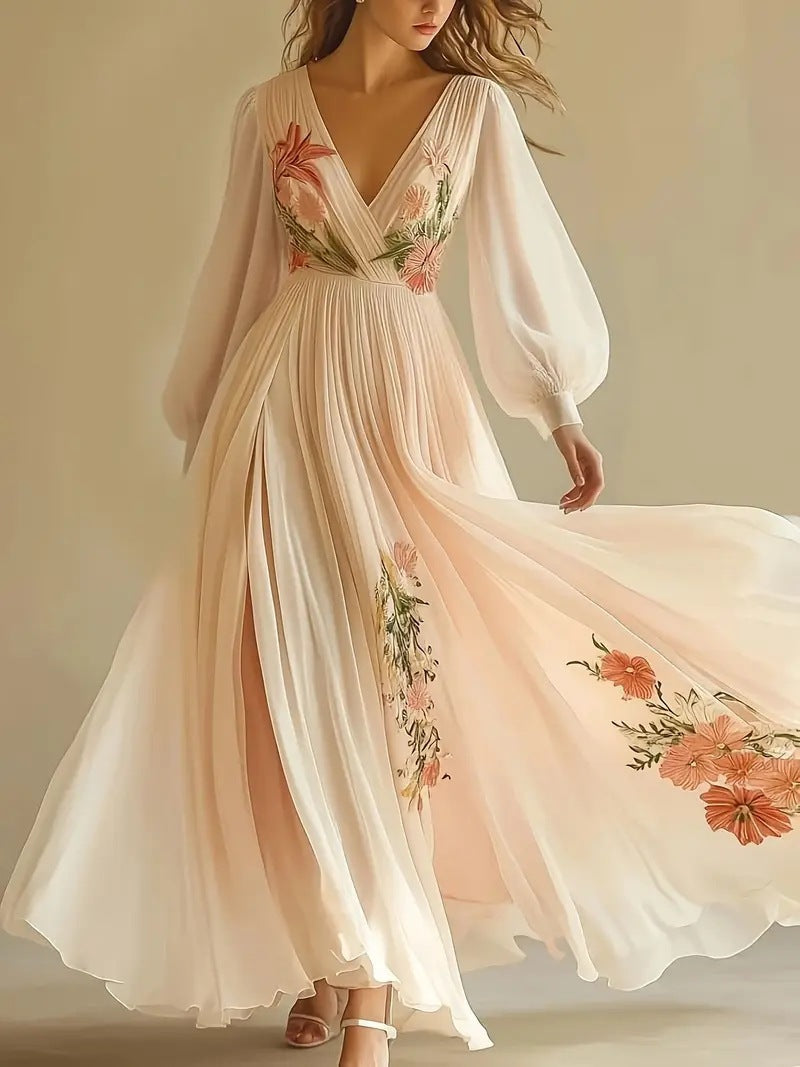 Digital Positioning Printed Long Sleeve Collar Dress
